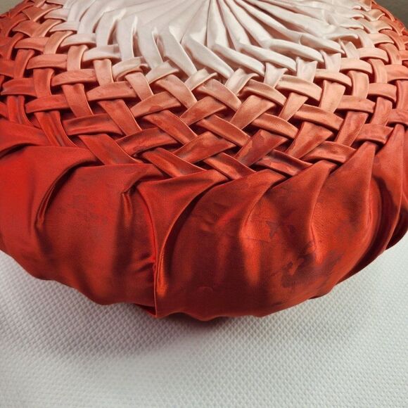 Vintage Mid Century Large Round throw Pillow Pleated Satin Red Pink Ombre - Picture 2 of 4